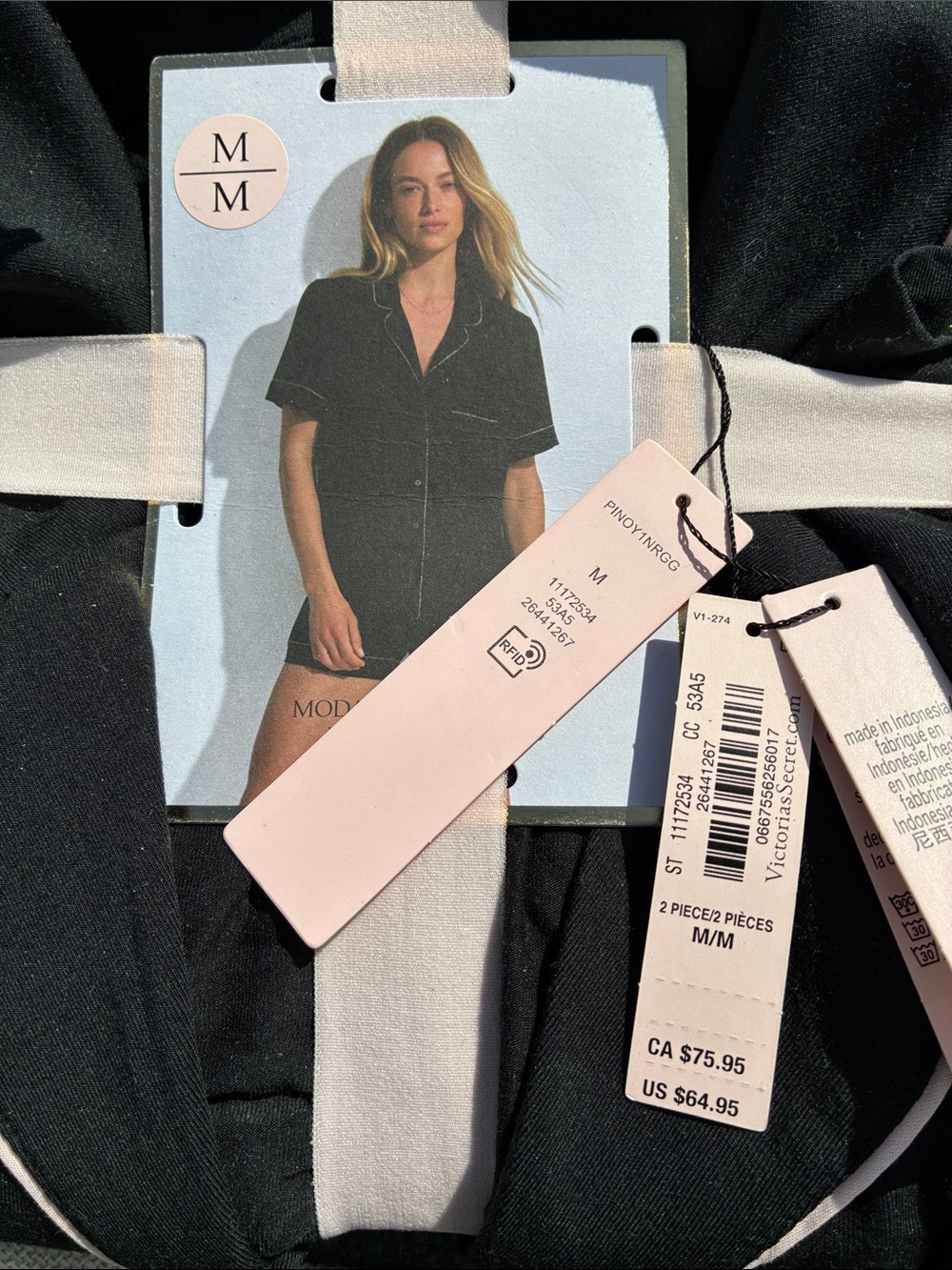Victoria's Secret Black Pajama Set with Light Pink Tags - Picture 3 of 4
